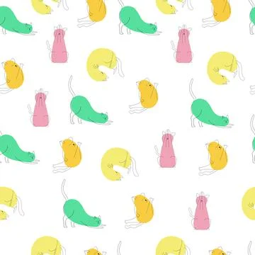 Seamless pattern with funny hand drawn cats. Animals vector illustration Stock Illustration