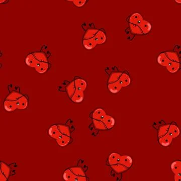 Seamless pattern funny heart character cartoon vector Ilustração Stock