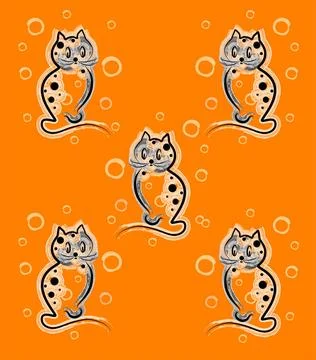 Seamless pattern with funny kittens on the orange background for children ... Foto stock