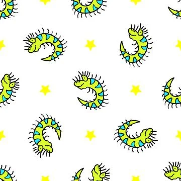 Seamless pattern funny little dragon, worm, caterpillar. Vector Stock Illustration
