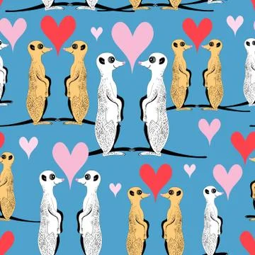 Seamless pattern of funny meerkat lovers Stock Illustration