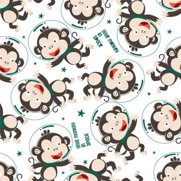 Seamless pattern of funny monkey astronaut in space with cartoon style. Stock Illustration