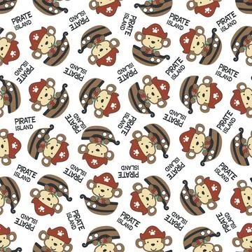 Seamless pattern of funny monkey pirate, Can be used for t-shirt print, Stock Illustration