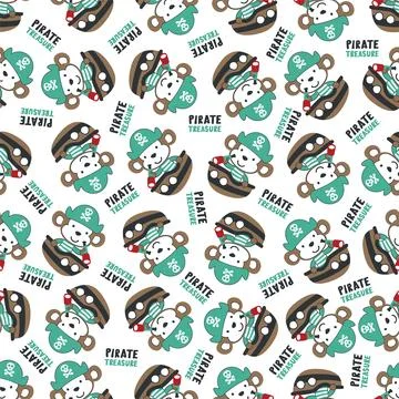 Seamless pattern of funny monkey pirate, Can be used for t-shirt print, Stock Illustration