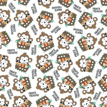 Seamless pattern of funny monkey pirate, Can be used for t-shirt print Illustrazione stock