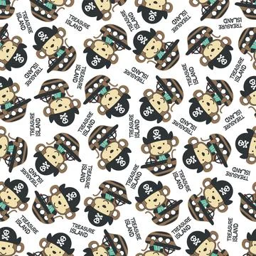 Seamless pattern of funny monkey pirate, Can be used for t-shirt print, Stock Illustration
