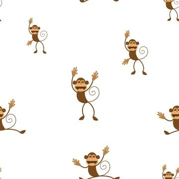 Seamless pattern with funny monkeys. Cheerful, creative monkey character. Cha Stock Illustration