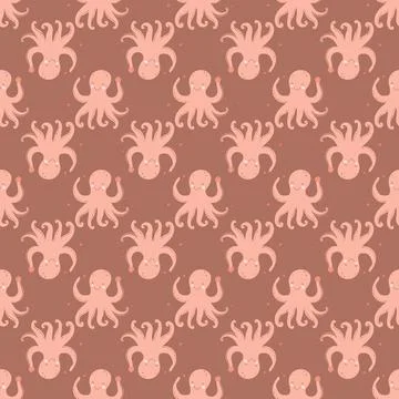 Seamless pattern with funny octopus animals. Stock Illustration