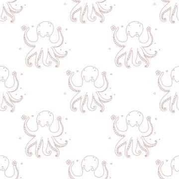 Seamless pattern with funny octopus animals. Illustrazione stock
