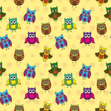 Seamless pattern with funny owls Stock Illustration