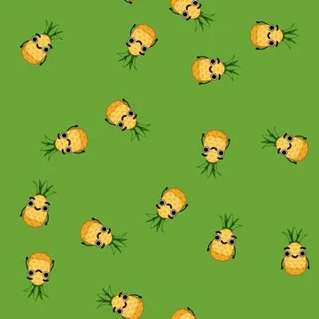Seamless pattern funny pineapple character cartoon vector Stock Illustration