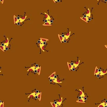 Seamless pattern funny pizza slice character cartoon vector イラスト素材