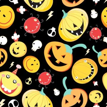 Seamless pattern with funny pumpkins for Halloween Stock Illustration