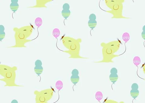 Seamless pattern with funny rats and balloons on light background. EPS10 vector Stock Illustration