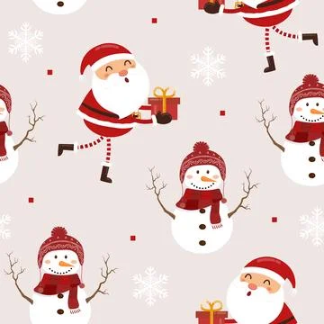 Seamless pattern funny santa claus and snowman Stock Illustration