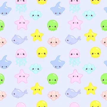 Seamless pattern with funny sea animals. Vector illustration with adorable fi Stock Illustration