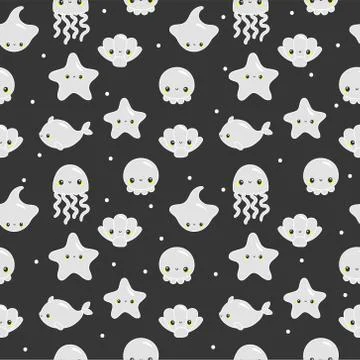 Seamless pattern with funny sea animals. Vector illustration with adorable fi Stock Illustration