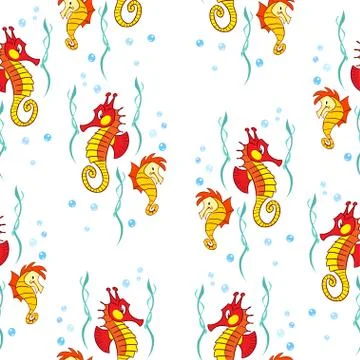 Seamless pattern with funny seahorses Stock Illustration
