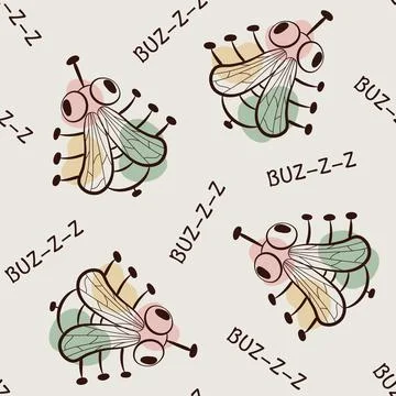 Seamless pattern with funny stupid fly. Happy cartoon character. Stock Illustration