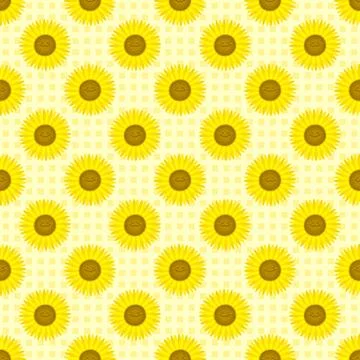 Seamless pattern with funny sunflowers. Decorative smiling plants. Vector. Stock Illustration