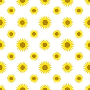 Seamless pattern with funny sunflowers. Decorative smiling plants. Vector. Stock Illustration