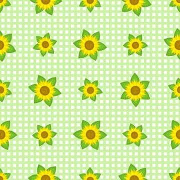 Seamless pattern with funny sunflowers. Decorative smiling plants. Stock Illustration