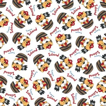Seamless pattern of funny tiger pirate, Can be used for t-shirt print, Illustrazione stock