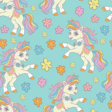 Seamless pattern with funny unicorns and butterflies vector Illustrazione stock