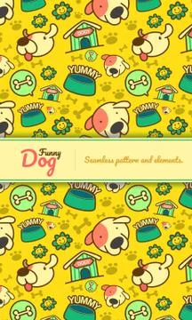 Seamless pattern funny vector dog characters and elements. Stock Illustration