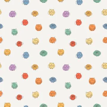 Seamless Pattern with Furry Doodle Owls. Stock Illustration
