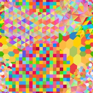 Seamless pattern with gainbow colored glitch styled bright messy shapes Illustrazione stock