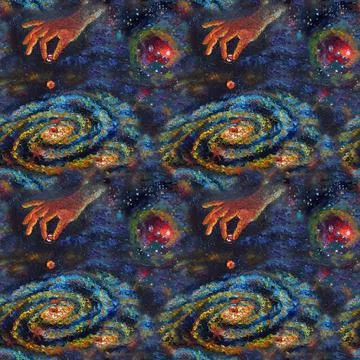 Seamless pattern galaxy birth space landscape oil painting Stock Illustration