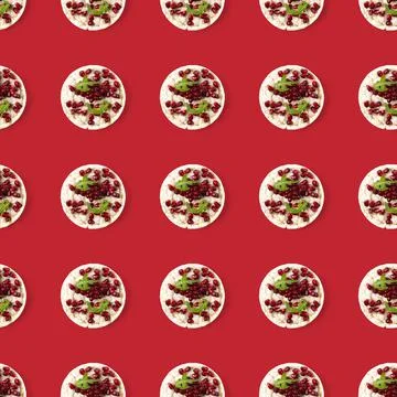 Seamless pattern from galettHealthy breakfast with rice cake and pomegranate on Stock Photos