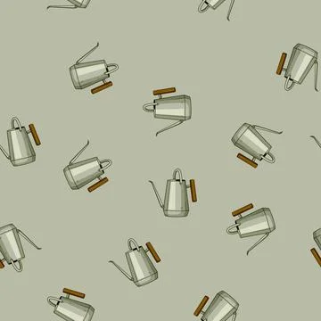 Seamless pattern galvanized watering can metal cartoon vector Stock Illustration