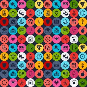 Seamless pattern with game icons in flat design style 스톡 일러스트