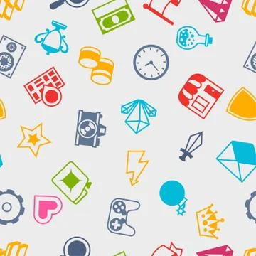 Seamless pattern with game icons in flat design style Stock Illustration