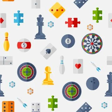 Seamless pattern with game icons in flat design style Stock Illustration