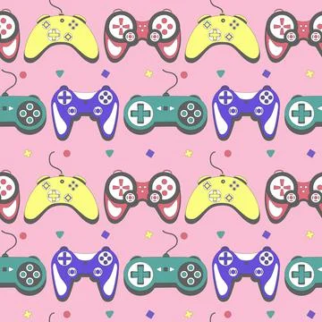 Seamless pattern gamepad in retro style. Game controller vector illustration Stock Illustration