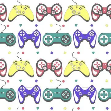 Seamless pattern gamepad in retro style. Game controller vector illustration イラスト素材