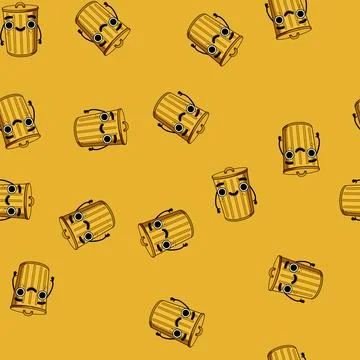 Seamless pattern garbage trash bin character cartoon vector Stock Illustration