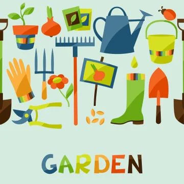 Seamless pattern with garden design elements and icons イラスト素材