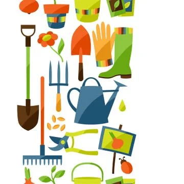 Seamless pattern with garden design elements and icons イラスト素材