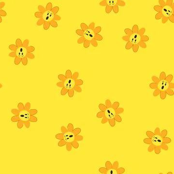 Seamless pattern garden flower face cartoon vector Stock Illustration