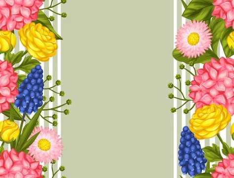 Seamless pattern with garden flowers. Decorative hortense, ranunculus, muscari Illustrazione stock
