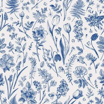 Seamless pattern with garden flowers. Illustrazione stock