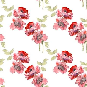 Seamless pattern of garden red rose flower. Watercolor floral illustration Stock Illustration