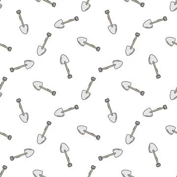 Seamless pattern with garden shovel hand drawn doodle outline vector Stock Illustration