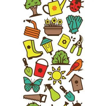 Seamless pattern of garden tools and accessories Stock Illustration