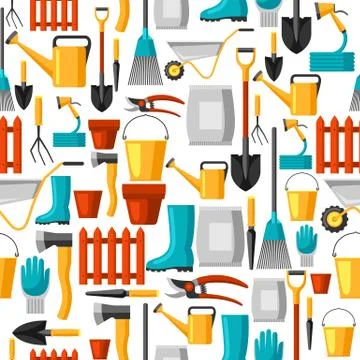 Seamless pattern with garden tools and icons. All for gardening business Illustrazione stock