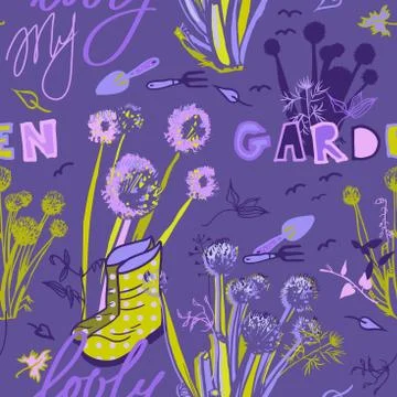 Seamless pattern with garden tools DARK Stock Illustration